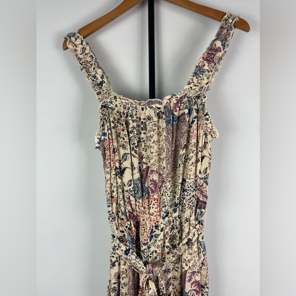 Nevena Rae Multicolored Patchwork Wide Cropped Leg Ruffle Hem Jumpsuit - Picture 2 of 10